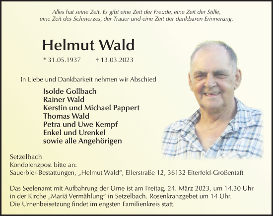 Traueranzeige von Helmut Wald von FZ