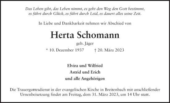 Traueranzeige von Herta Schomann von FZ
