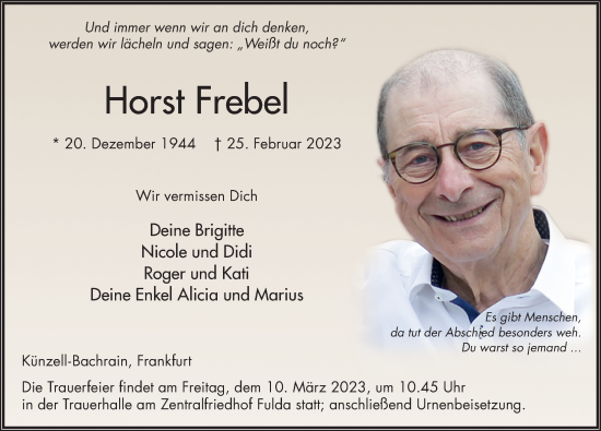 Traueranzeige von Horst Frebel von FZ