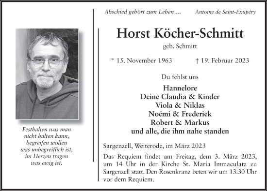 Traueranzeige von Horst Köcher-Schmitt von FZ