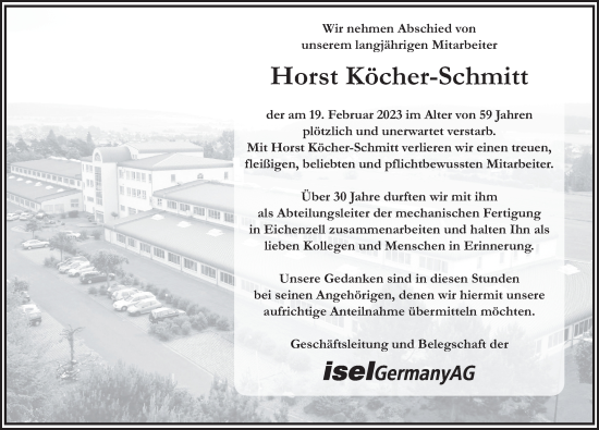 Traueranzeige von Horst Köcher-Schmitt von FZ