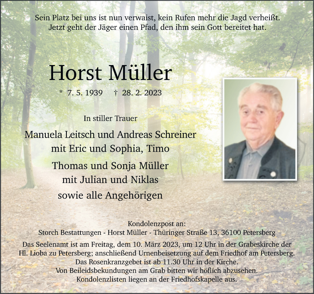  Traueranzeige für Horst Müller vom 07.03.2023 aus FZ