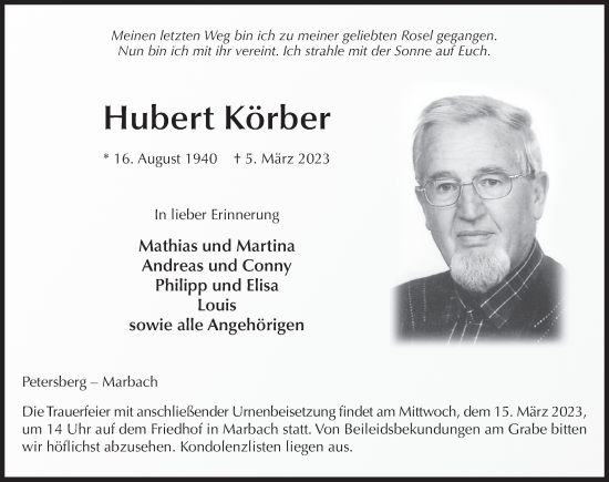 Traueranzeige von Hubert Körber