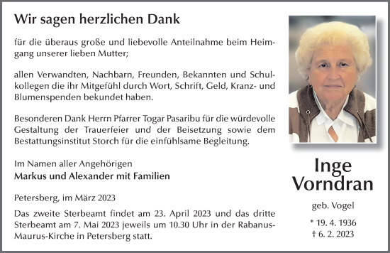Traueranzeige von Inge Vorndran von FZ