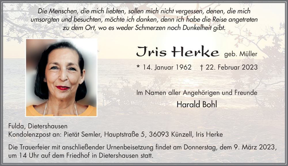  Traueranzeige für Iris Herke vom 06.03.2023 aus FZ