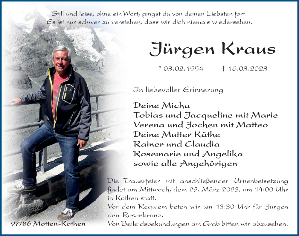  Traueranzeige für Jürgen Kraus vom 25.03.2023 aus FZ