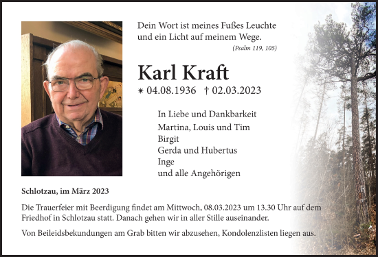 Traueranzeige von Karl Kraft von FZ