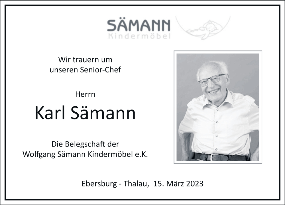  Traueranzeige für Karl Sämann vom 15.03.2023 aus FZ