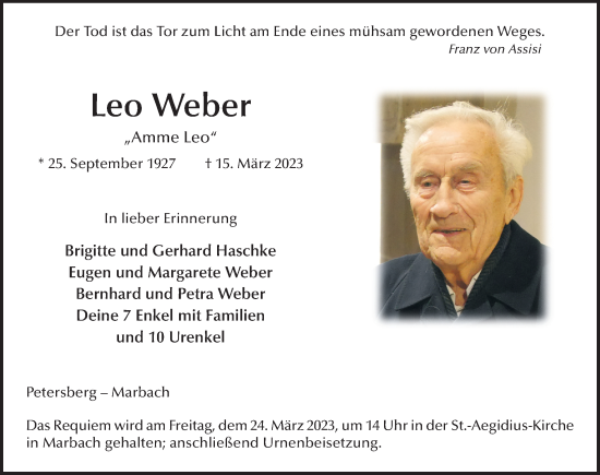 Traueranzeige von Leo Weber