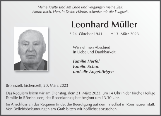 Traueranzeige von Leonhard Müller von FZ
