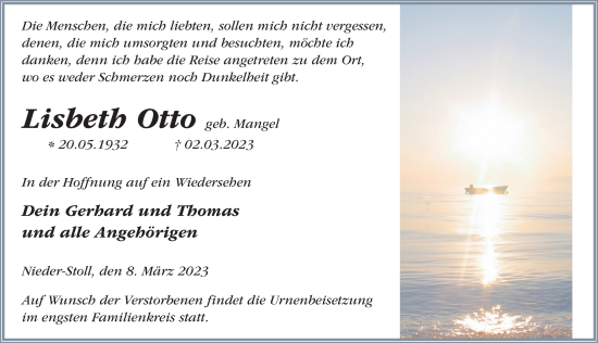 Traueranzeige von Lisbeth Otto von FZ
