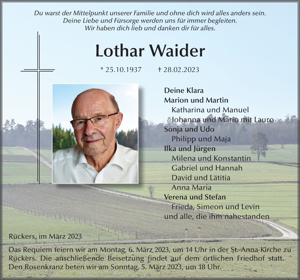  Traueranzeige für Lothar Waider vom 03.03.2023 aus FZ