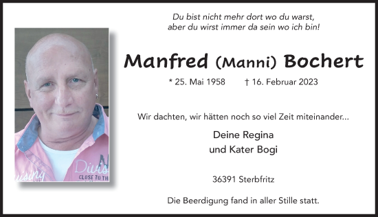 Traueranzeige von Manfred Bochert von FZ