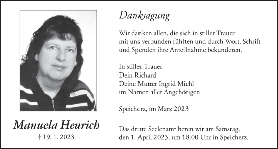 Traueranzeige von Manuela Heurich von FZ