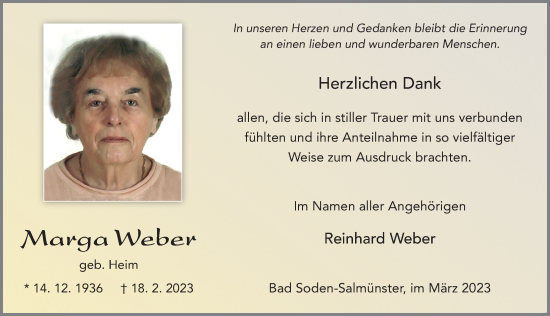 Traueranzeige von Marga Weber von FZ
