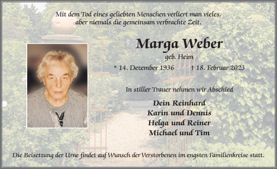 Traueranzeige von Marga Weber von FZ