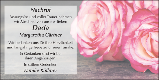 Traueranzeige von Margaretha Gärtner von FZ