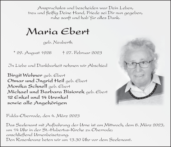 Traueranzeige von Maria Ebert von FZ