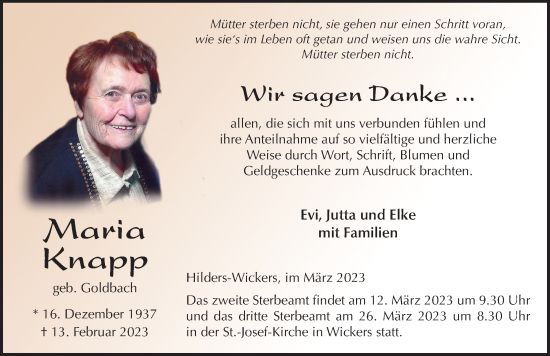 Traueranzeige von Maria Knapp von FZ
