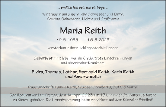 Traueranzeige von Maria Reith von FZ