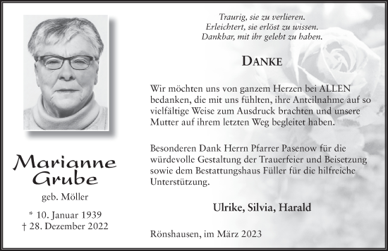 Traueranzeige von Marianne Grube von FZ