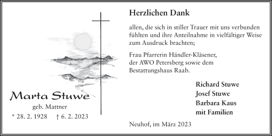 Traueranzeige von Marta Stuwe von FZ