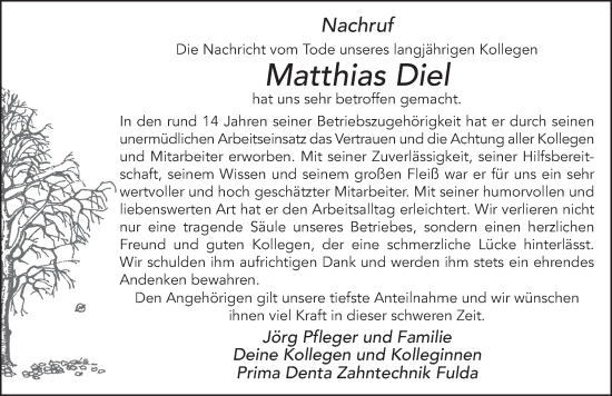 Traueranzeige von Matthias Diel von FZ