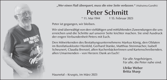 Traueranzeige von Peter Schmitt