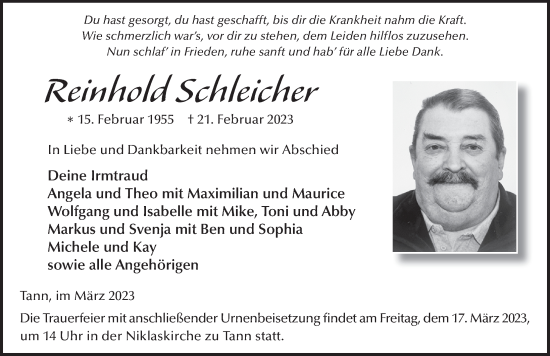Traueranzeige von Reinhold Schleicher von FZ
