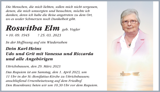 Traueranzeige von Roswitha Elm von FZ