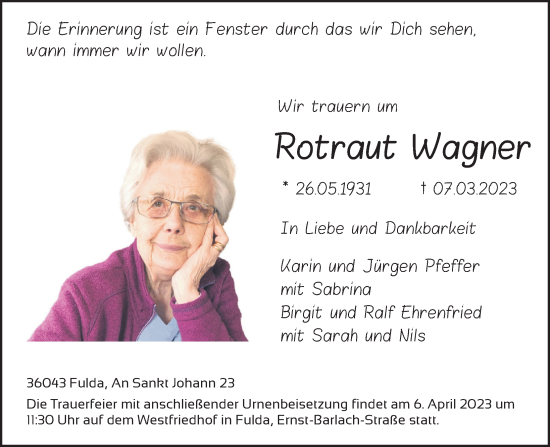Traueranzeige von Rotraut Wagner von FZ