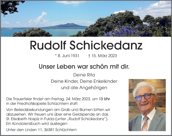 Traueranzeige von Rudolf Schickedanz von FZ
