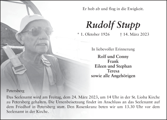 Traueranzeige von Rudolf Stupp von FZ