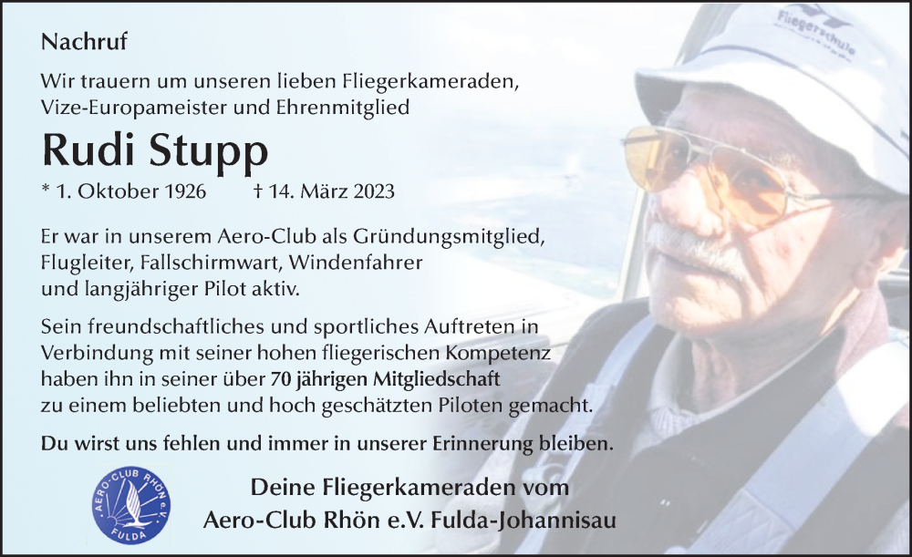  Traueranzeige für Rudolf Stupp vom 25.03.2023 aus FZ