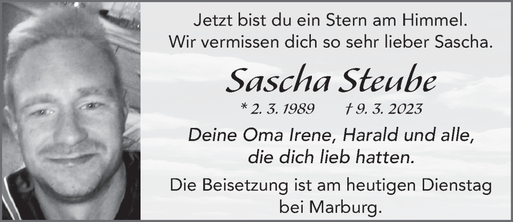  Traueranzeige für Sascha Steube vom 28.03.2023 aus FZ