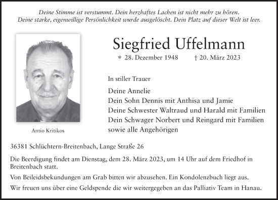 Traueranzeige von Siegfried Uffelmann von FZ