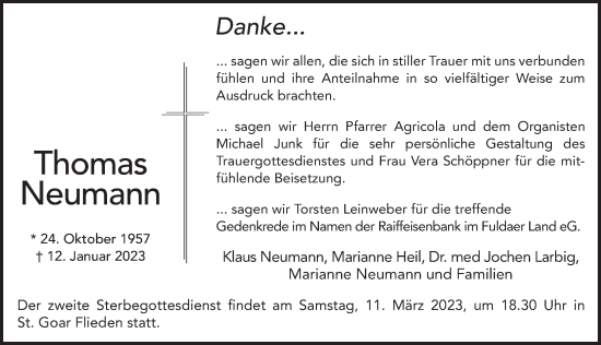 Traueranzeige von Thomas Neumann von FZ