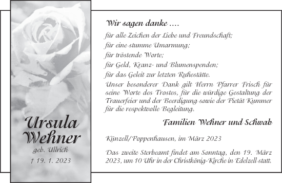 Traueranzeige von Ursula Wehner von FZ
