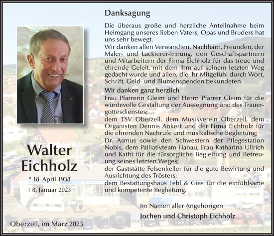 Traueranzeige von Walter Eichholz von FZ