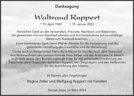 Traueranzeige von Waltraud Ruppert von FZ