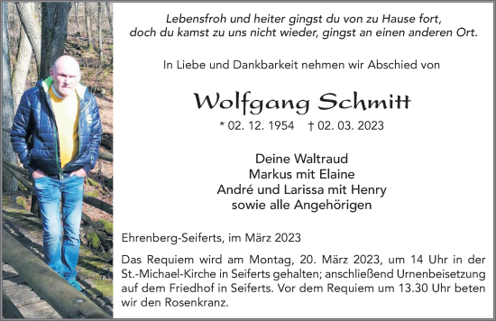 Traueranzeige von Wolfgang Schmitt von FZ