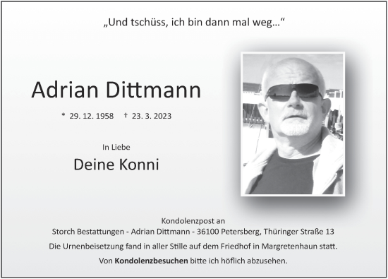 Traueranzeige von Adrian Dittmann von FZ