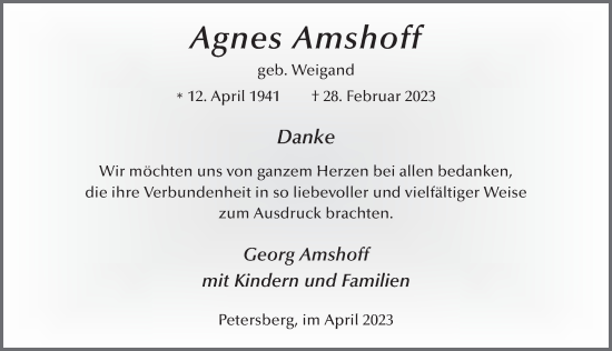 Traueranzeige von Agnes Amshoff