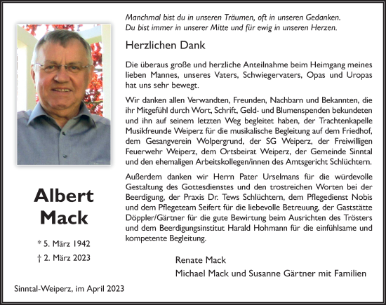Traueranzeige von Albert Mack von FZ