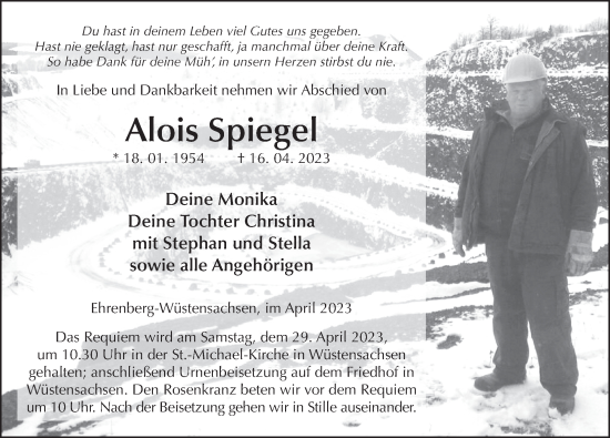 Traueranzeige von Alois Spiegel von FZ