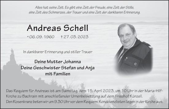 Traueranzeige von Andreas Schell von FZ