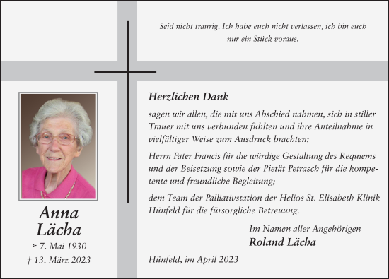 Traueranzeige von Anna Lächa von FZ
