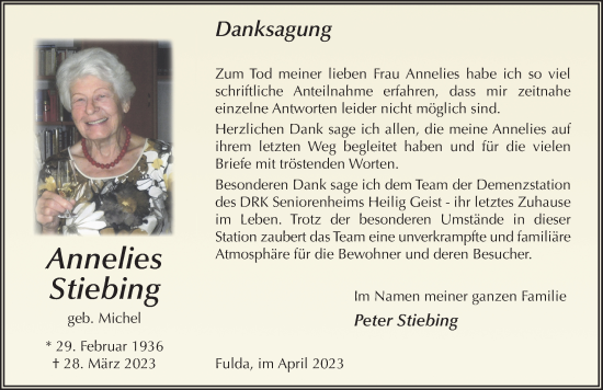 Traueranzeige von Annelies Stiebing von FZ
