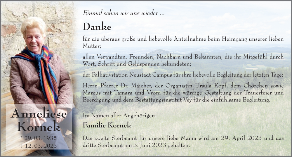  Traueranzeige für Anneliese Kornek vom 27.04.2023 aus FZ
