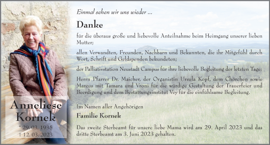 Traueranzeige von Anneliese Kornek von FZ